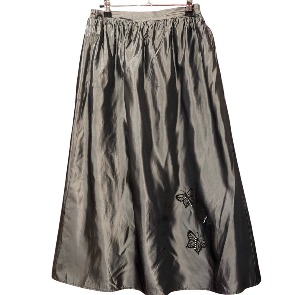 Vintage My Michelle Maxi Skirt Whimsigoth Goth Butterfly Metallic Gunmetal 16